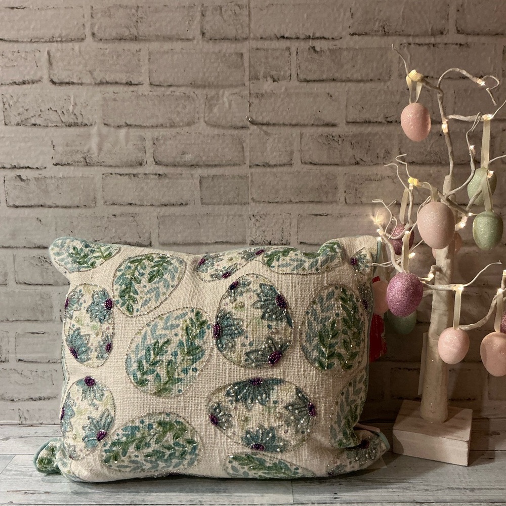 Spring Gatherings 16x20 Beaded Easter Egg Print Pillow